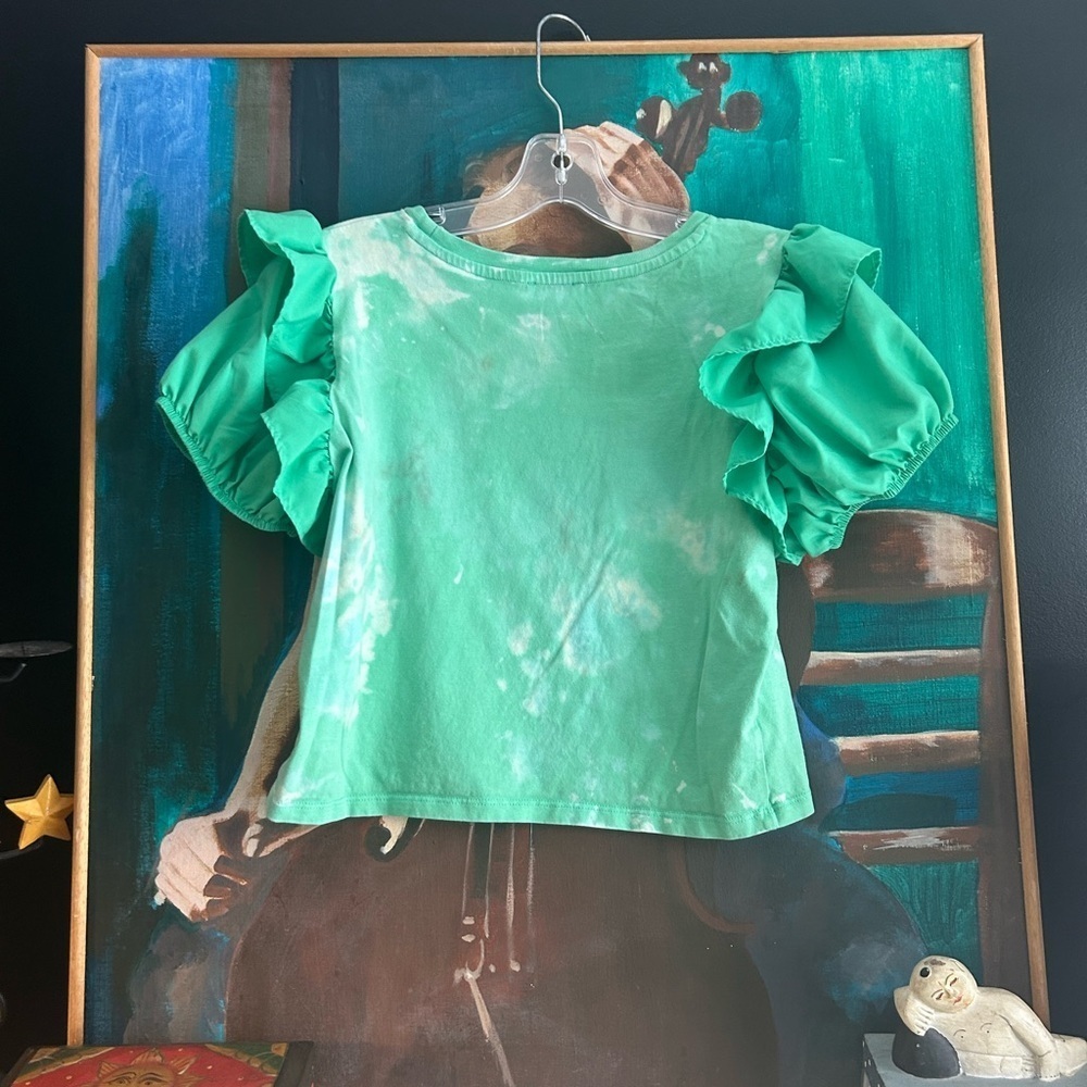 Industry Y2K Fairy Grunge Boho Tie Dye Cropped Top Frilly Sleeve - Picture 12 of 16